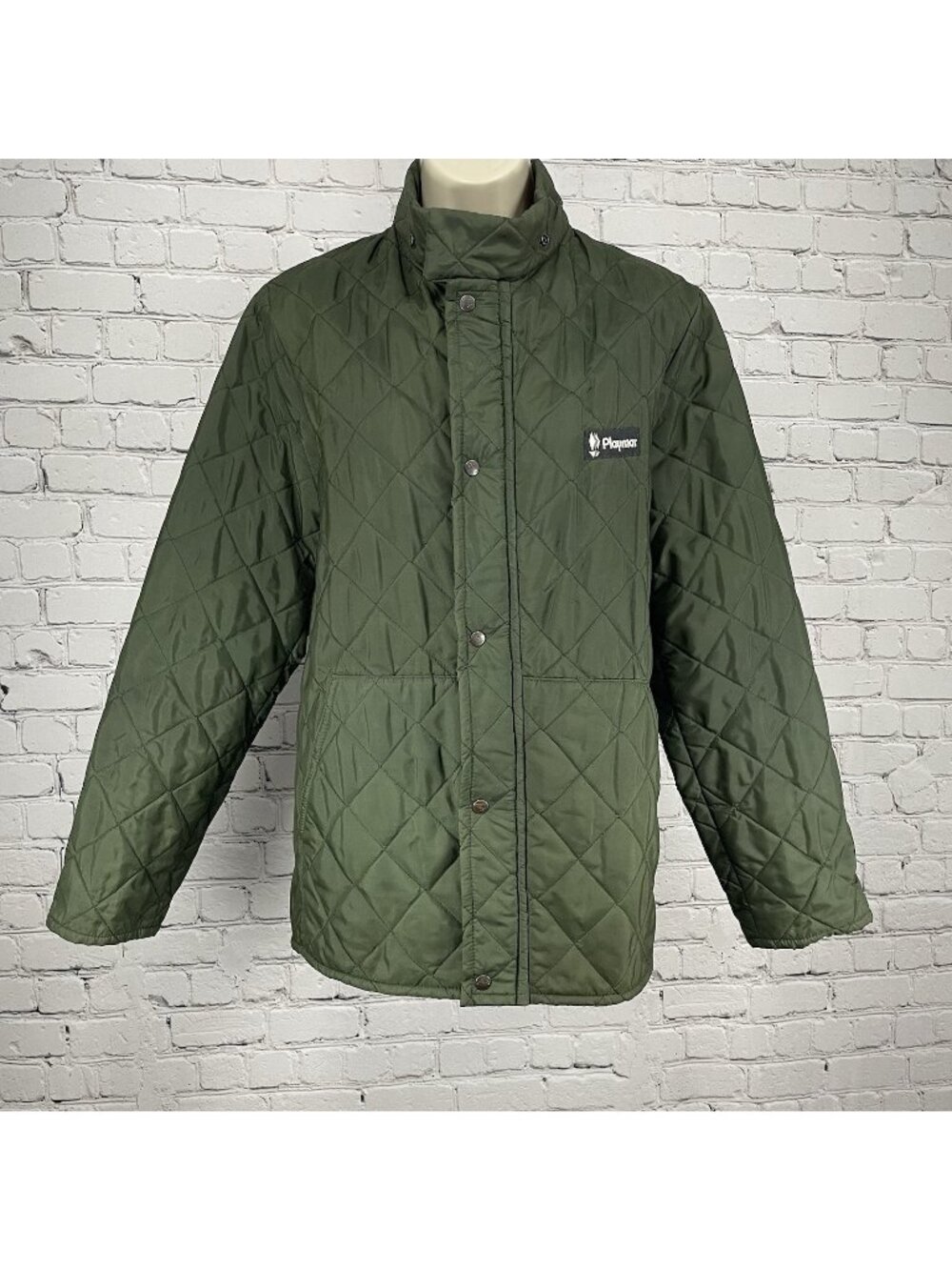 VTG Playmar Green Quilted Zipped Snapped Pockets Jacket Size Medium M